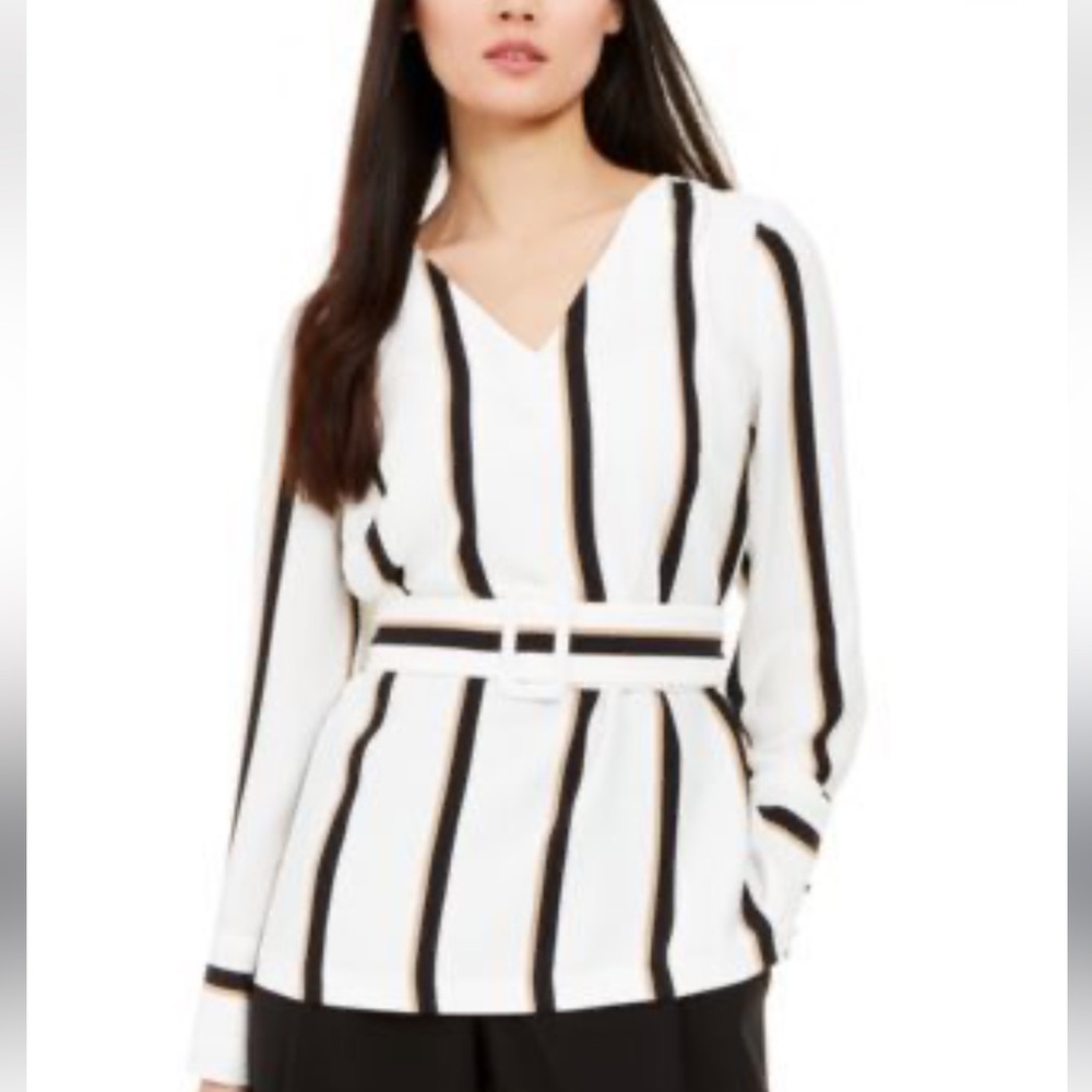 Alfani belted strips blouse size L new